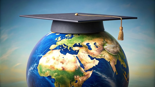 a globe with a graduation cap on it