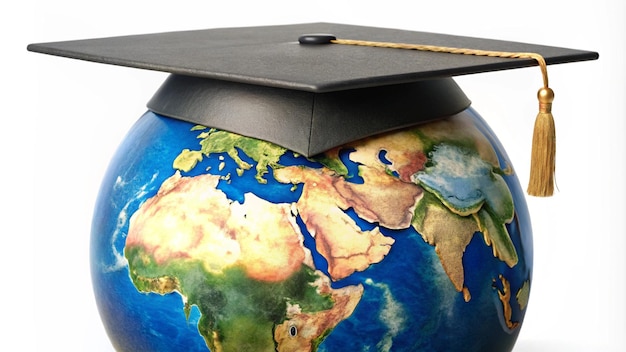 a globe with a graduation cap on it