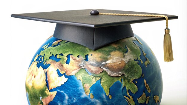 Photo a globe with a graduation cap on it