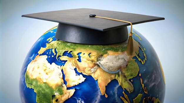 a globe with a graduation cap on it