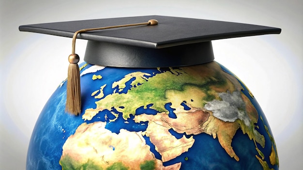 Photo a globe with a graduation cap on it