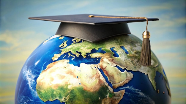 a globe with a graduation cap on it