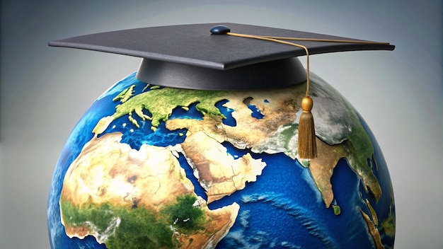 a globe with a graduation cap on it