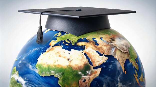 Photo a globe with a graduation cap on it