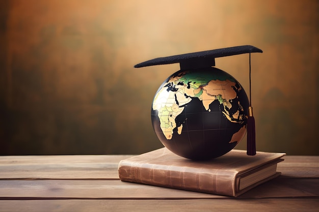 Globe with a graduation cap symbolizing the pursuit of knowledge and the global impact of education