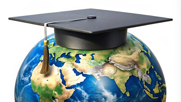 Photo a globe with a graduation cap and the words graduation on it