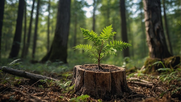 A globe with green leaves growing out of it sits in the dirt