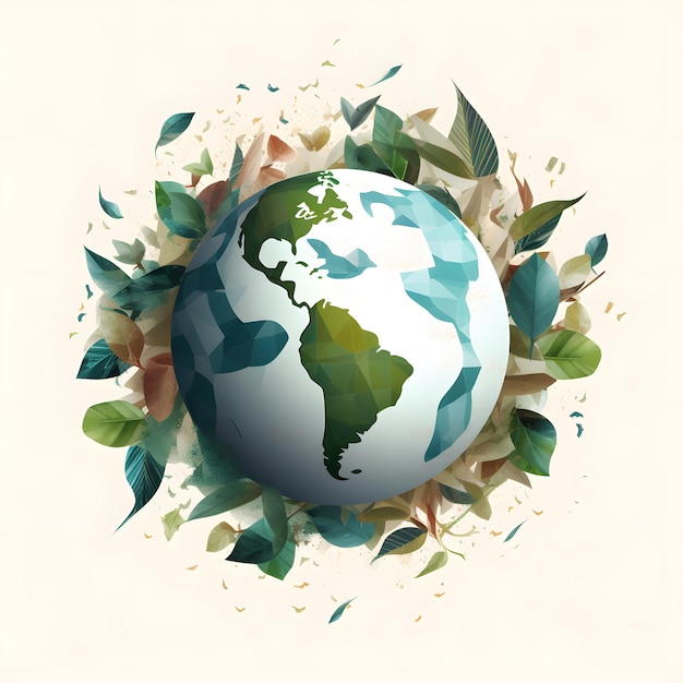 A globe with leaves and forest for earth day