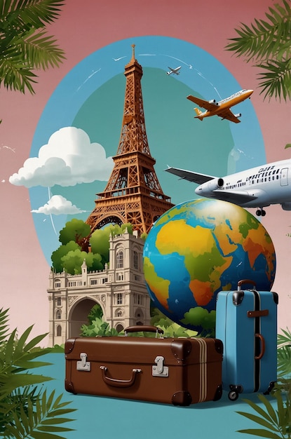 Photo a globe with a plane on the top of it and a suitcase on the table