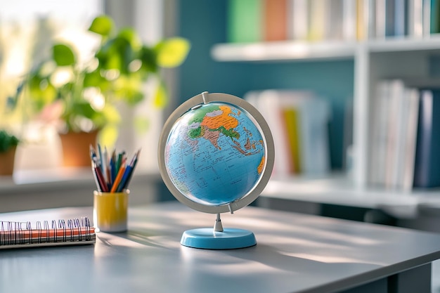 Photo a globe with a plant in the background and a plant in the background