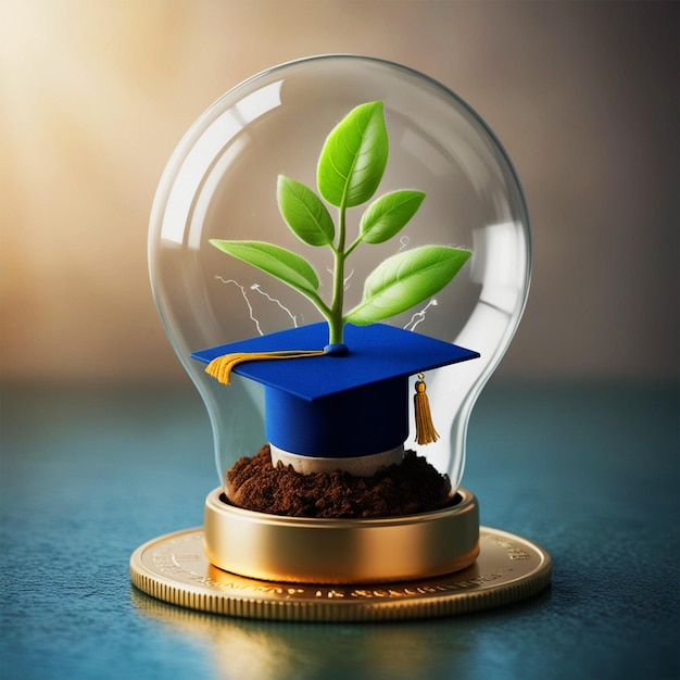 a globe with a plant growing inside of it