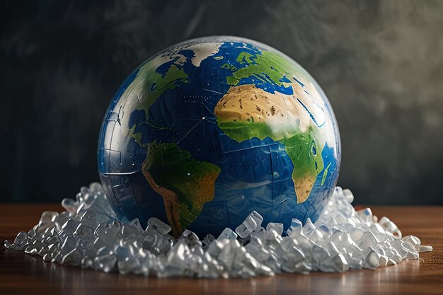 a globe with a plastic wrap around it and a plastic wrap around it