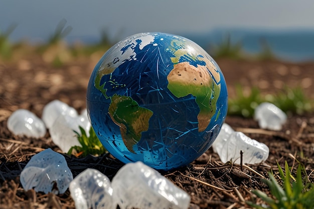 a globe with a plastic wrap around it and a plastic wrap around it