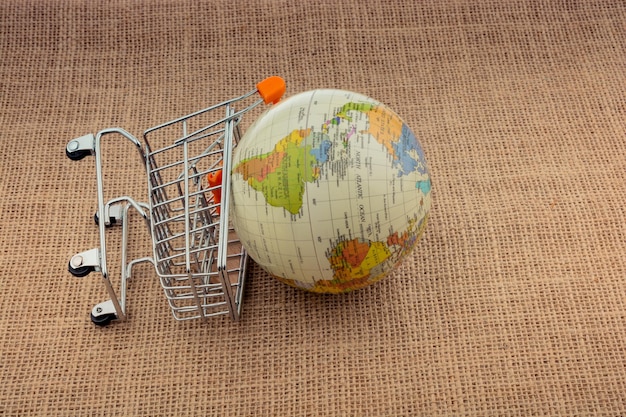 Photo globe with shopping trolley on canvas