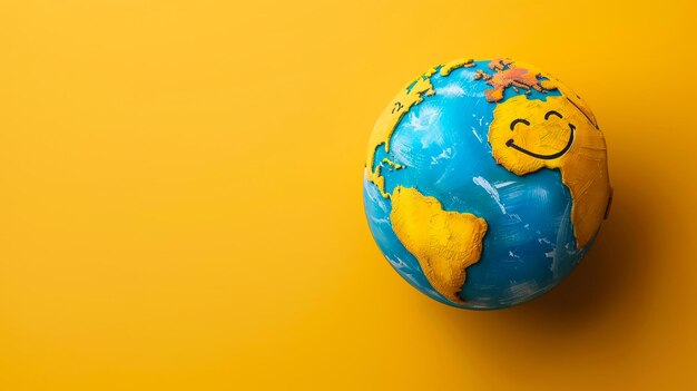 Photo a globe with a smiley face on it is on a yellow background