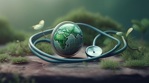 Globe with Stethoscope world earth day and health day concept background