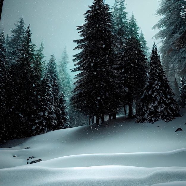 Gloomy image of a snowy forest