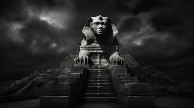 gloomy pharaoh sphinx and pyramids