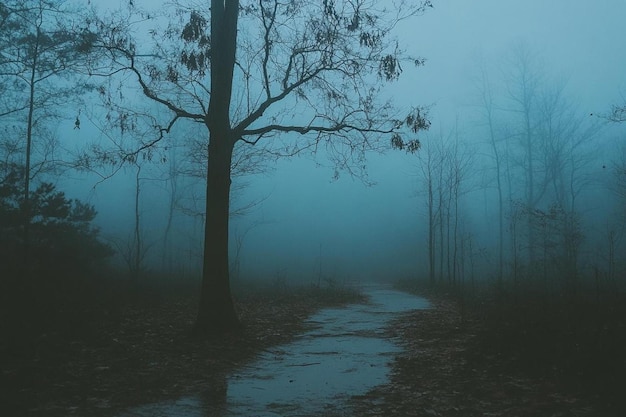 Gloomy Rainy Landscape with Hazy Horizon photo