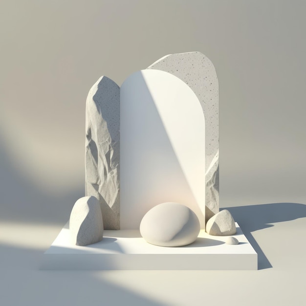 Glorious sunkissed stone garden minimalist mockup for podium display or showcase AI generation