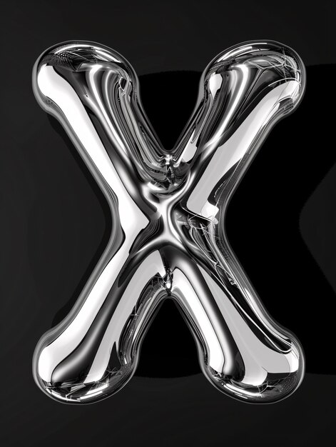 Glossy 3D chrome X letter with a vintage futuristic bubble design liquid metallic look and reflective shine isolated 3D rendering Y2K graphics for contemporary designs