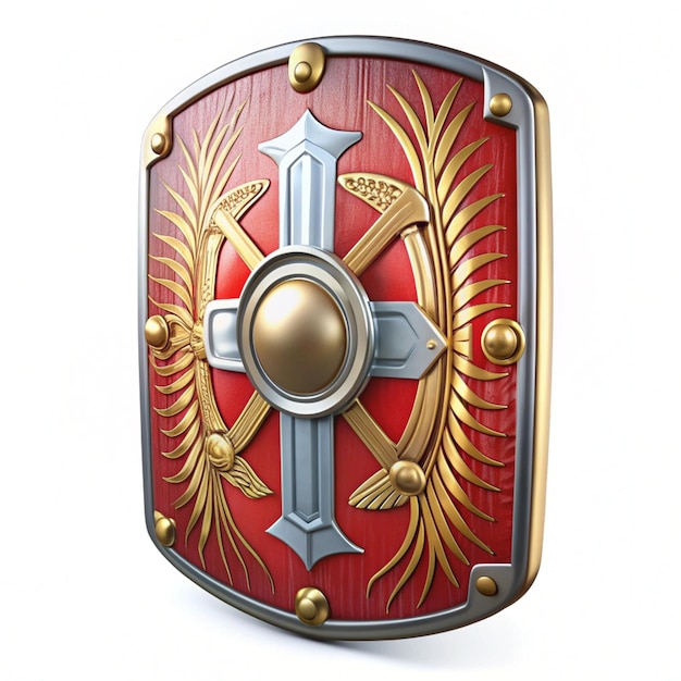 Photo glossy 3d plastic icon of ancient roman shield with intricate details and shiny finishes