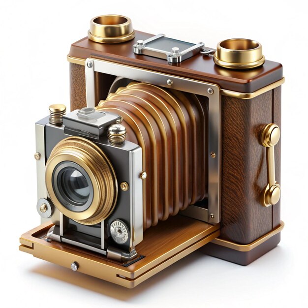 Photo glossy 3d plastic icon of classic camera with detailed components and vintage charm