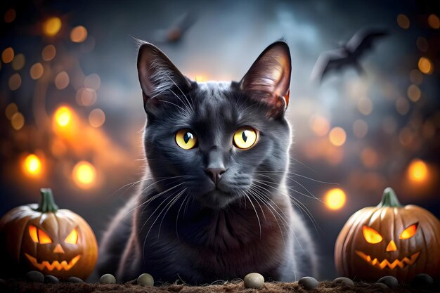 Photo glossy black cat background with glowing eyes concept as a glossy background featuring a black cat w