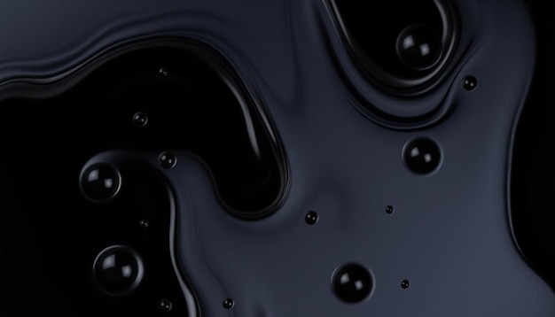 Photo glossy black liquid drips on white background around a spher