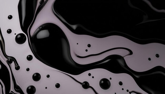 Photo glossy black liquid drips on white background around a spher