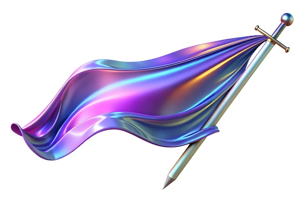 Photo glossy holographic flag and sword with ample copy space concept as a striking image featuring a glos