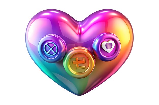 Photo glossy holographic heart with glowing human rights symbols a vibrant concept for love equality an