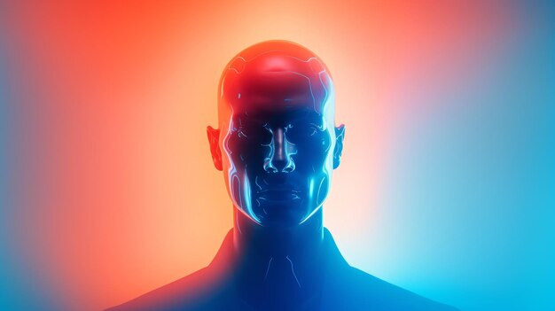 Photo a glossy human head silhouette with a gradient background concept of mind consciousness artificial intelligence and mental health