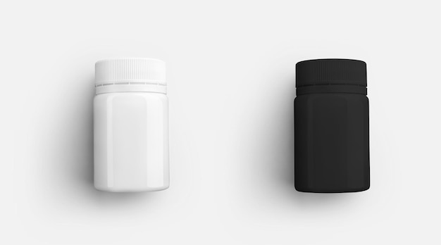 Glossy jar presentation white black box for pills gel cream plastic container isolated on background