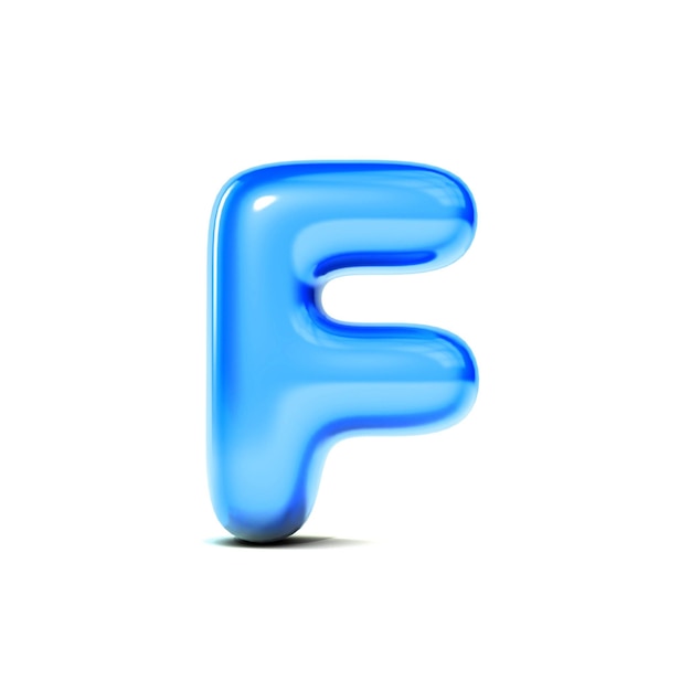 Glossy letter F bubble font isolated on white background 3D Rendering