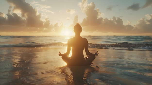 Glossy Meditation Tranquil Beach Resort Wellness High Resolution Photo Realistic Image of Meditat