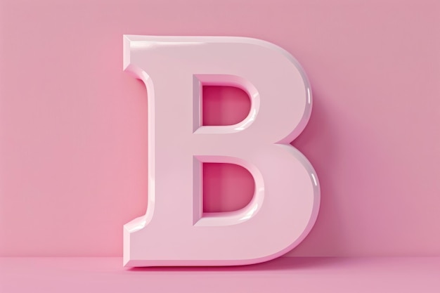 Photo glossy pastel pink 3d letter b against a soft pink background