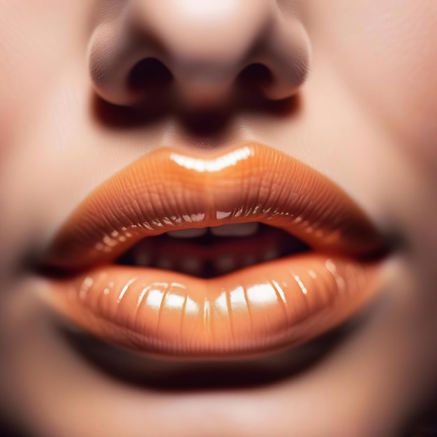 Glossy peachcolored lips Peach fuzz the color of the year 2024