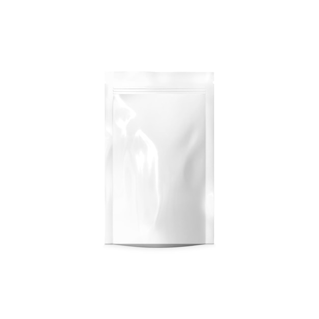 Glossy Pouch Up Blank White Template isolated in a White Background