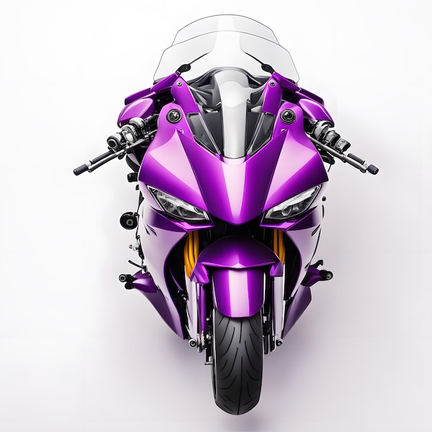 A Glossy Purple Sport Bike Motorcycle Isolated on White Background Side View