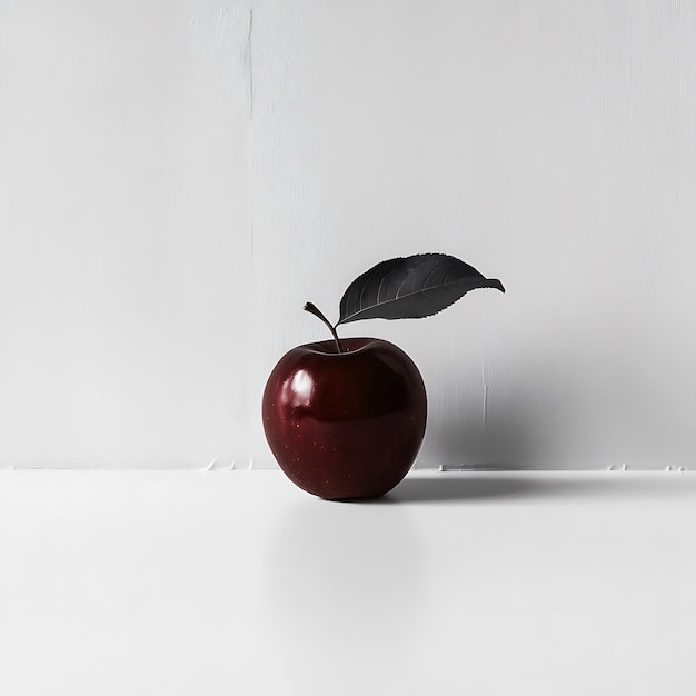 Photo a glossy red apple with a vibrant green leaf against a pristine white background