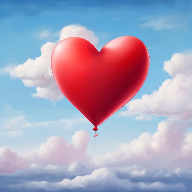 glossy red heartshaped balloon floating against a clear blue sky AI generated