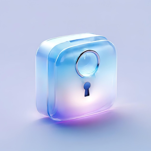 Glossy stylized glass icon of lock security padlock locked