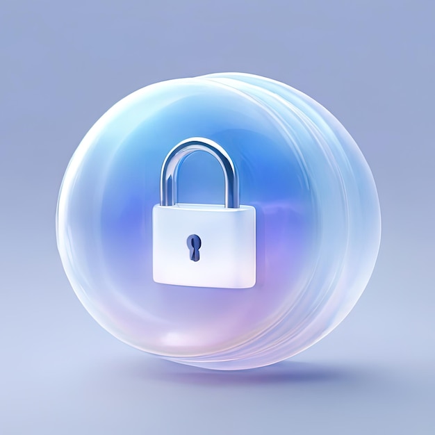 Glossy stylized glass icon of lock security padlock locked