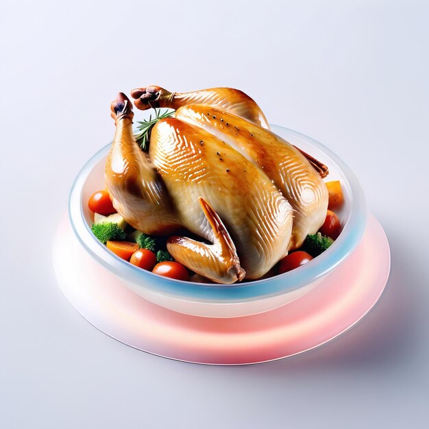 Photo glossy stylized glass icon of roast chicken meal food roasted poultry meat