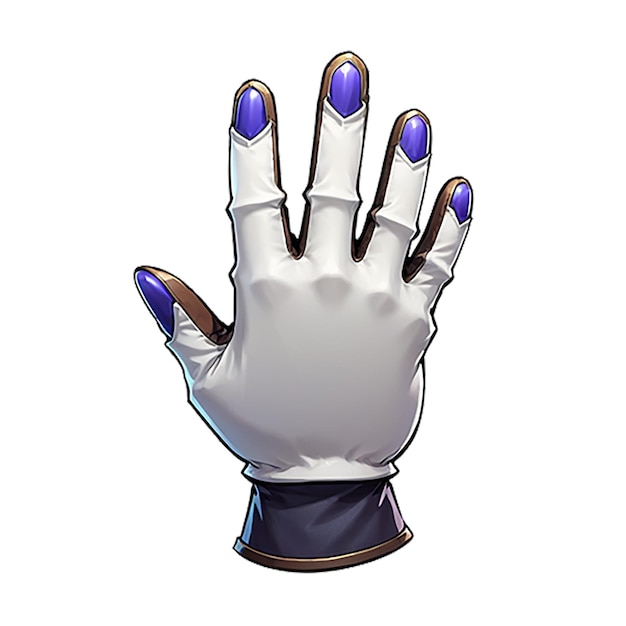 a glove with blue nail polish and a glove that says  the glove