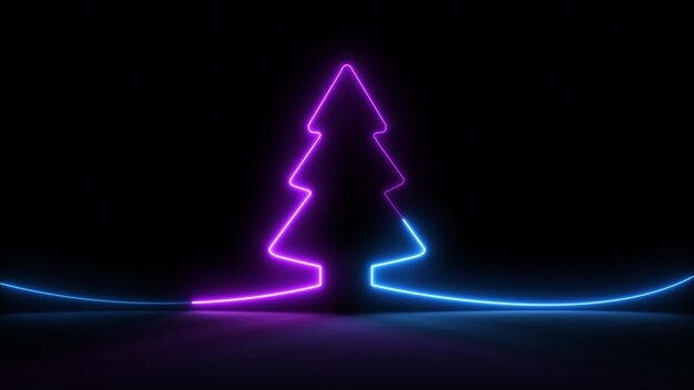 Photo glow neon light christmas tree isolated on black background