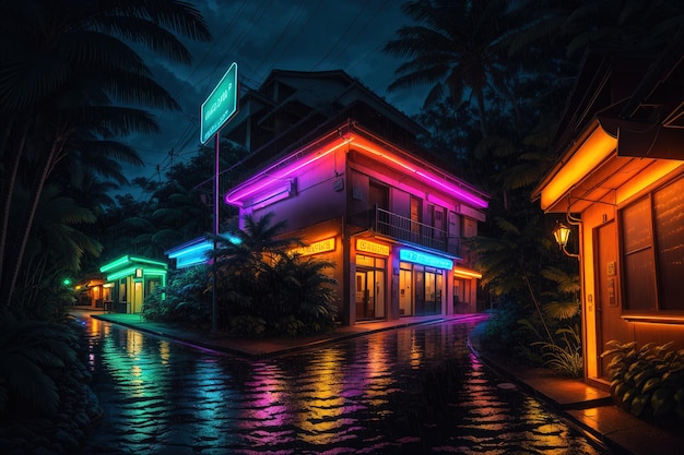 glow neon light in tropics rain forest