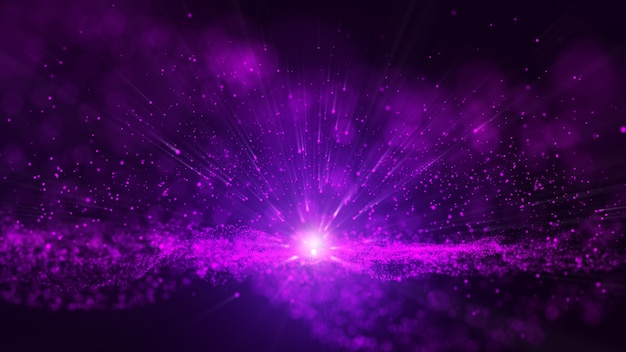 Glow purple dust particale glitter sparks abstract background.