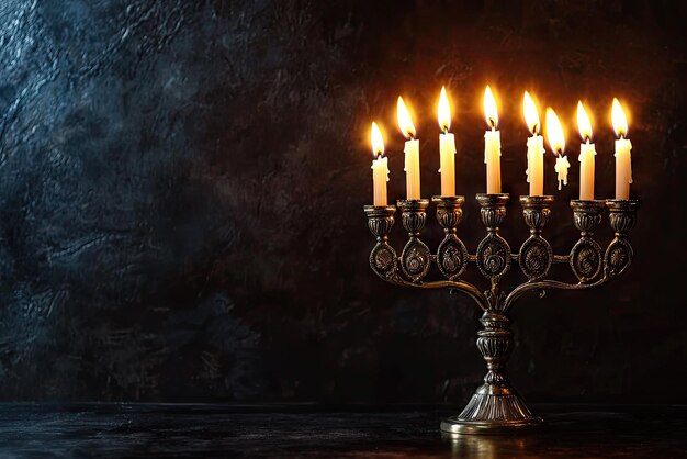 The Glow of Tradition A Menorah with Burning Candles Illuminates the Night a Symbol of Hope and Celebration